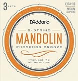 D'Addario EJ74-3D Mandolin Strings, Phosphor Bronze, Medium, 11-40. 3 Sets