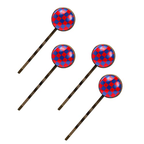 Rot und Blau kariertes Muster 4 Stück Retro Haarspangen Haarnadeln Kopfbedeckung Styling Werkzeuge
