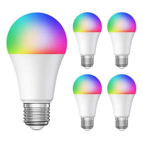 ledscom.de Smart Home RGBW E27 LED Leuchtmittel für Alexa, WLAN, dimmbar, warmweiß bis Tageslicht, Farbwechsel 9W=73W, 1000lm, 5 Stk.