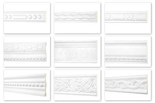 HEXIM Perfect 2 Meter Flachprofile - große Auswahl, Serie 2 (AC271-197x36mm) - Stuckprofil aus PU gemustert, weiß, stoßfest - Flachleiste Dekorleiste Wandleiste Zierprofile