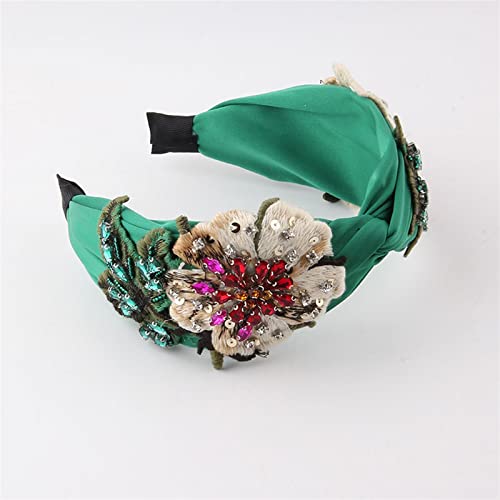 Mode Stirnbänder Breites Stoff-Stirnband, modischer Stoff mit breiter Krempe und Strass-Blumen, Haarband, Damen-Haarnadel-Kopfschmuck Brautstirnband (Color : A)