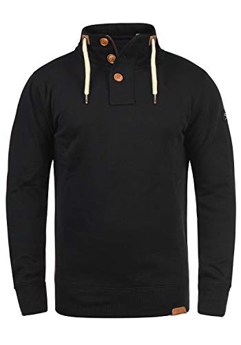 !Solid TripTroyer Herren Sweatshirt Pullover Troyer Pulli Mit Stehkragen Und Knopfverschluss, Größe:M, Farbe:Black (9000)