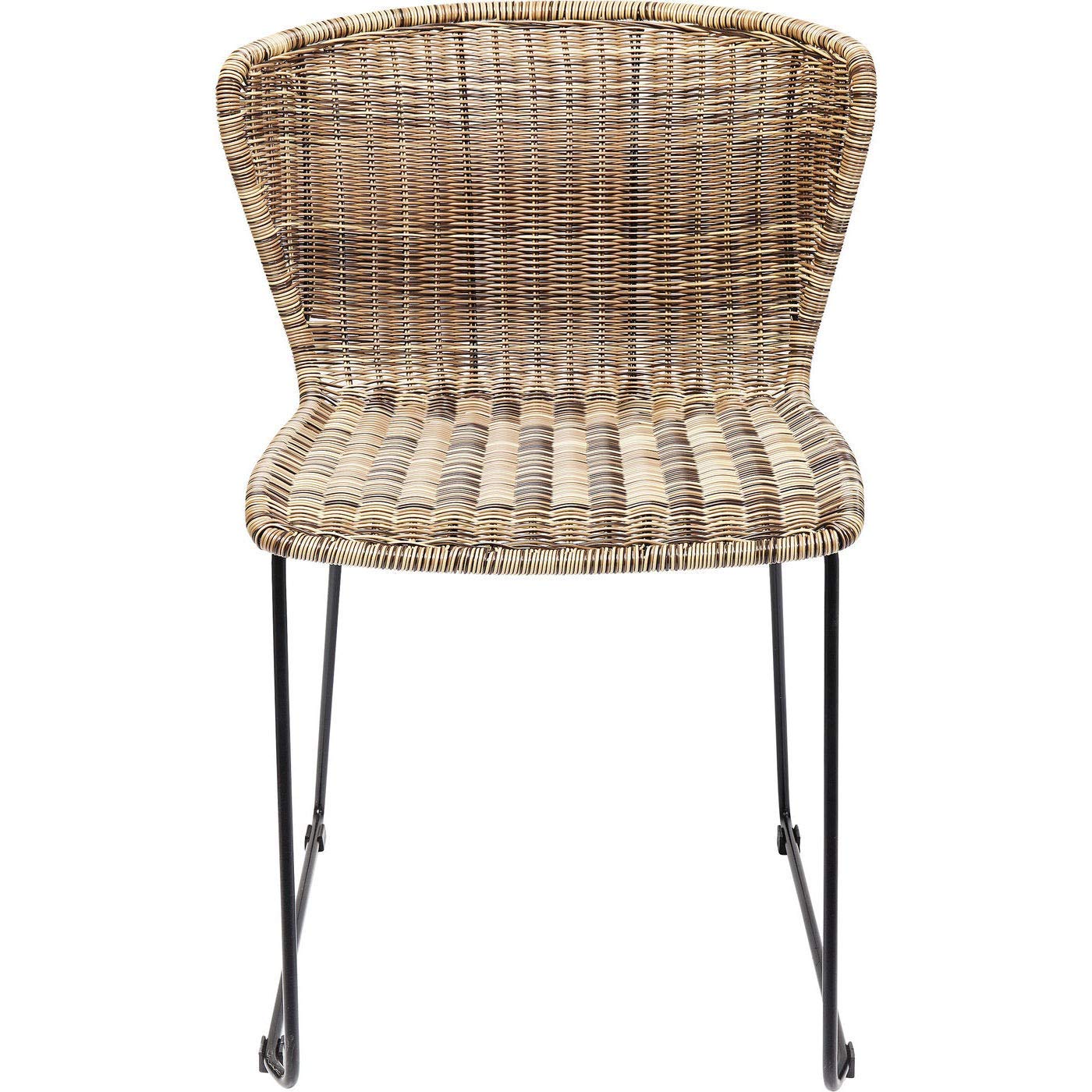 Kare Design Stuhl Sansibar, Esstimmerstuhl in Naturfarben, mit breiter Rückenlehne, ohne Armlehnen, Gestell als Kufe in schwarz (H/B/T) 78x53x56cm