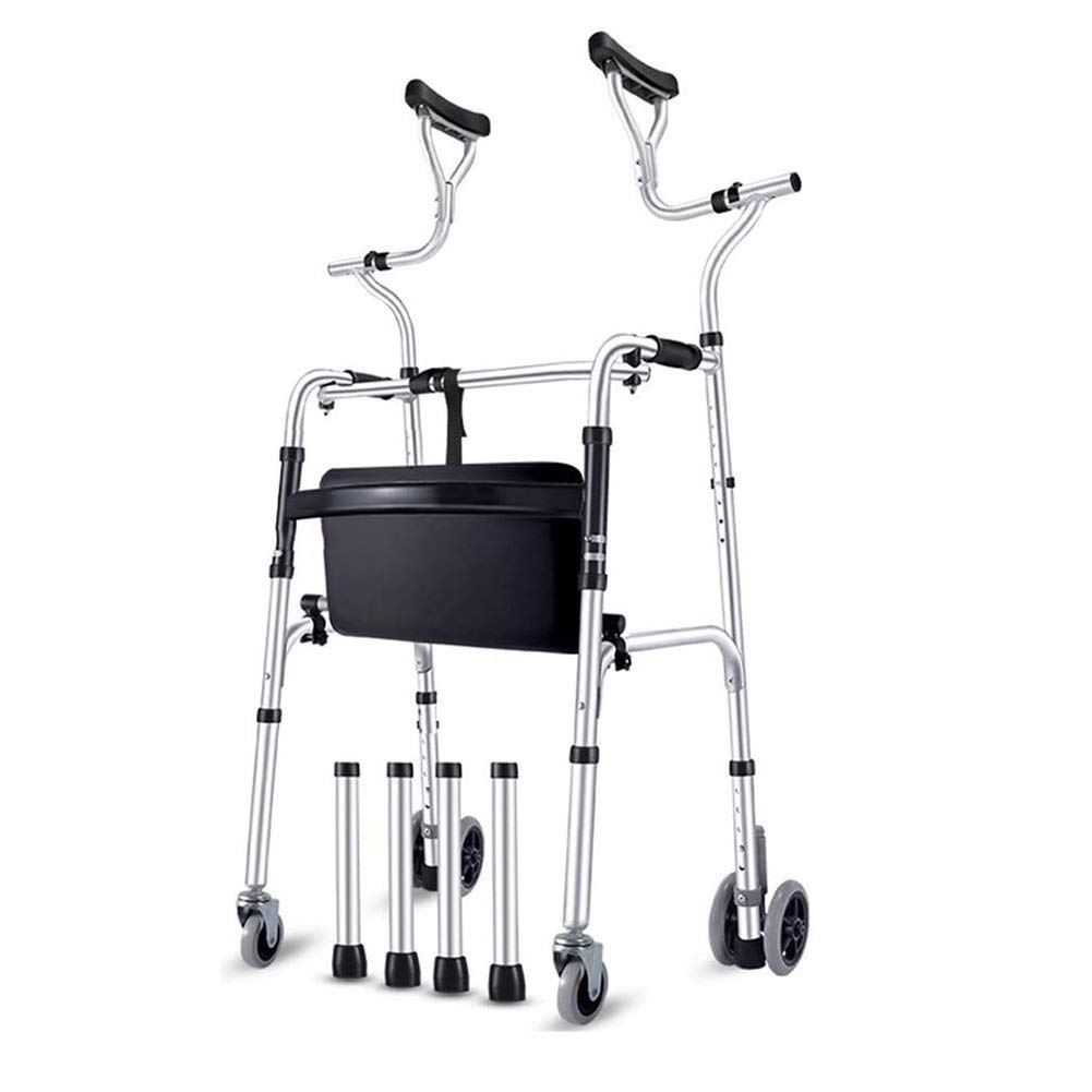 Rollator-Gehwagen für Senioren, mit Sitz, Rädern und Achselstütze, zusammenklappbarer tragbarer Tritthilfe, Gehhilfen, rollender Gehwagen für Erwachsene, Last 180 kg (Size : 4 wheels+seat)