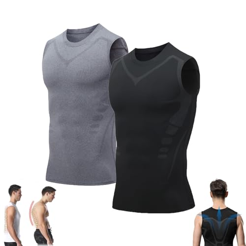 Pukmqu Gfouk Menionic Turmalin-Haltungskorrekturweste, Version Ionic Shaping Sleeveless Shirt, Haltungskorrektur Für Männer, Rückenstützweste (L,Gray+Black)