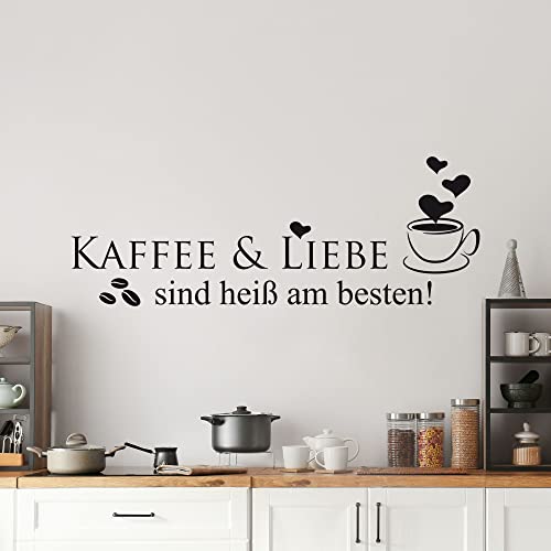 GRAZDesign Wandtattoo Kaffee und Liebe sind heiß am besten | Wandtattoo Küche selbstklebend - 109x40cm / 070 schwarz