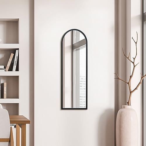 MirrorOutlet The Arcus Wandspiegel mit schwarzem Metallrahmen, modern, gewölbt, 120 x 40 cm, Schwarz 2 cm breiter Rahmen und 3 cm tief