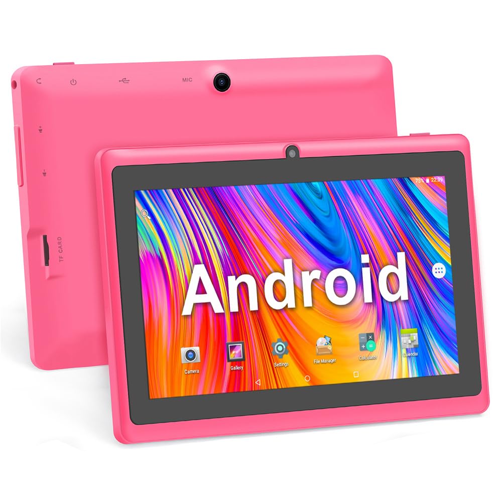 Haehne 7 Zoll Tablet PC, Android 5.0, A33 Quad Core, 1GB RAM 8GB ROM, Dual Kameras, WiFi, Bluetooth, für Erwachsener Kinder, Pink