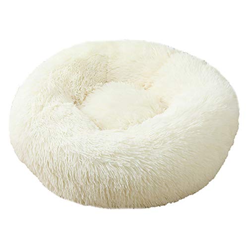 Fansu Hundebett rund Hundekissen Plüsch weichem Hundesofa rutschfest Base Katzenbett Donut Größe und Farbe wählbar (Weiß,110CM)