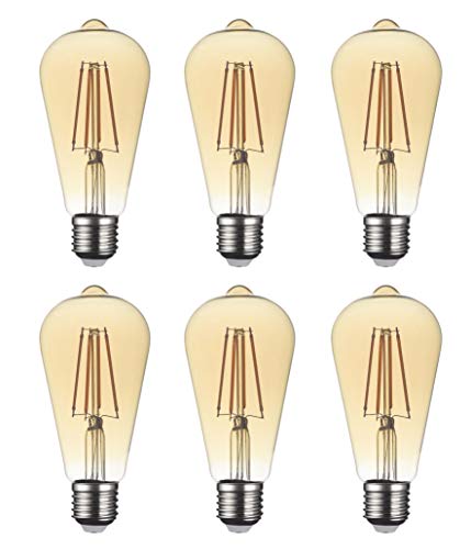 SD LUX Edison Glühbirne E27, Retro Glühbirne 6W LED Vintage Beleuchtung ST64 Amber glas,ohne Flimmern,Edison-Schraublampe 6 W (entspricht 60 W) 650 lm Warmweiß 2700K Nicht dimmbare 6er-Packs