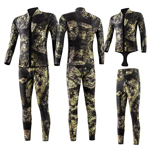 Geteilter Camouflage-Neoprenanzug für Herren, 5 mm, extra Dicker Neopren-Zweiteiler-Badeanzug für Freitauchen, Tieftauchen, Schnorcheln (Grün XX)