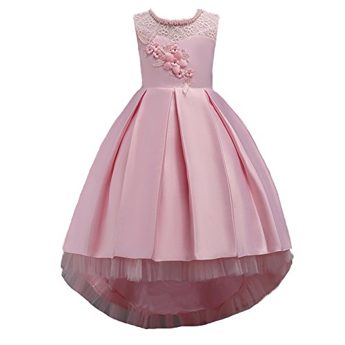 Wulide Kinder Mädchen Abendkleid Prinzessin Kleid Festkleid mit Blumen, Pink, Gr.146(Herstellgröße:150)