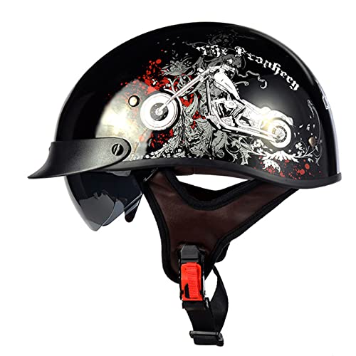 Motorrad Halbhelme Brain-Cap ECE-Zugelassen Herren Damen Retro Halbschale Jethelm Rollerhelm Offener Scooter Helm Sturzhelm -Mit Sonnenblende Herausnehmbares Futter 1,M:53-54CM