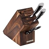 Continenta Messerblock aus Akazie Kernholz mit Schlitzen für 5x Messer, Wetzstahl und Schere, Größe 22 x 9,5 x 20 cm (ohne Messer)