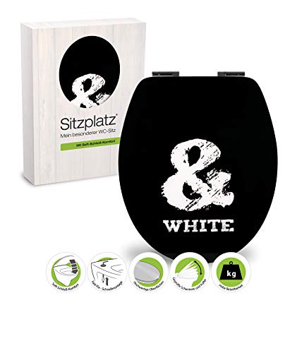 SITZPLATZ - 40374 0 - WC-Sitz - High Gloss - Dekor Black Humor - WC Brille mit Absenkautomatik - Toilettensitz mit Holz-Kern & Fast-Fix Schnellbefestigung