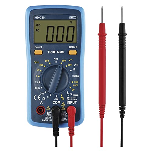 EMOS Digital-Multimeter CATIII 600V, True RMS Strommessgerät und Batterietester 2000 Counts mit Meßspitzen, Sonde, Memory-Funktion, inkl. Batterien