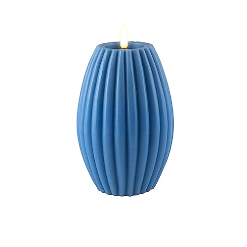 ReWu Kerze Deluxe Homeart Rillenkerze Ovale Formkerze aus Echtwachs mit hochwertigem Wachsspiegel - (Ice Blue)