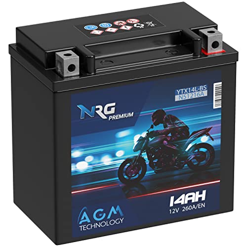 NRG Premium YTX14L-BS AGM Motorradbatterie 14Ah 12V 260A/EN Batterie 51216 HVT-03 HVT-3 51912 auslaufsicher wartungsfrei
