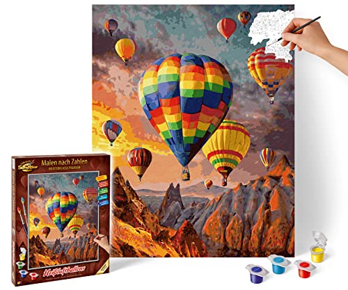 Schipper 609130858 Zahlen, Heißluftballons-Bilder malen für Erwachsene, inklusive Pinsel und Acrylfarben, 40 x 50 cm