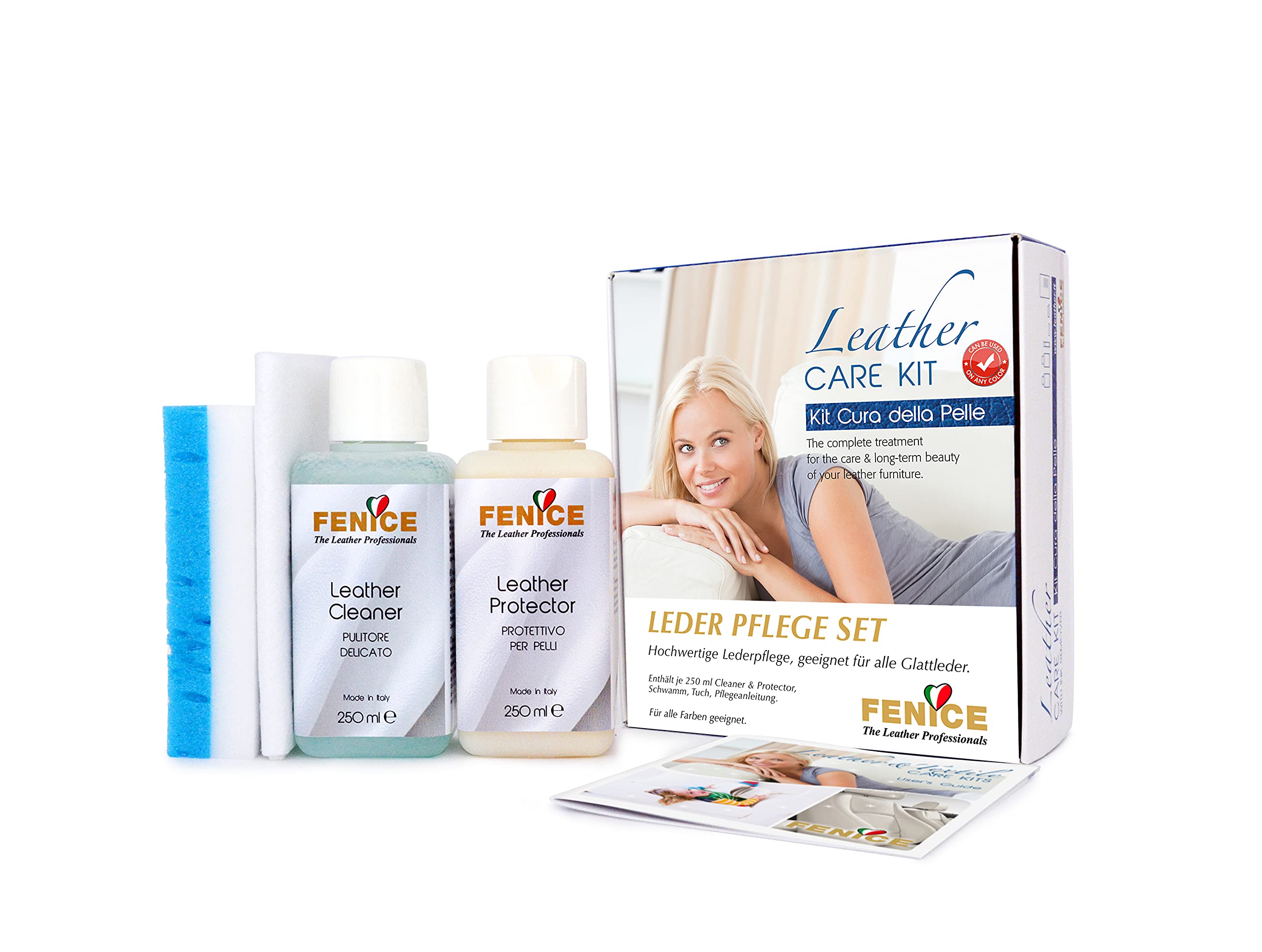 Fenice Lederpflege Set Anti-Ageing für Glatt und Longlife Leder, Maxi, je 250ml Cleaner & Protector