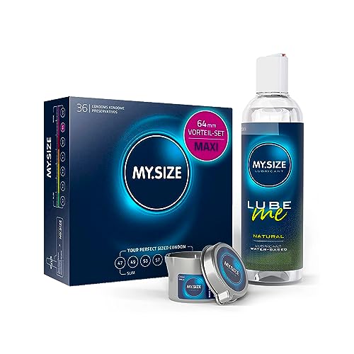 Vorteilspack MY.SIZE Kondome 64mm, 36er Pack + MY.SIZE Natural Gleitgel 250ml + MY.SIZE Massagekerze