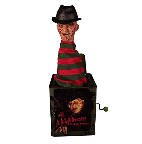 Nightmare on Elm Street Burst-A-Box Freddy Krueger Mechanische Musikbox mit Sound, aus Blech mit Springteufelfigur aus Kunststoff.
