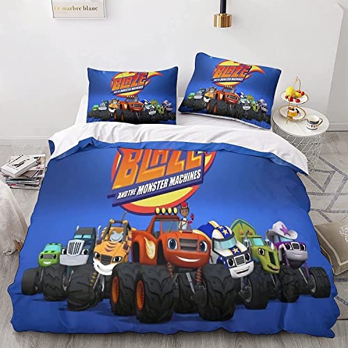 Cartoon-Offroad-Auto-Bettwäsche, Kinderauto-Extremsport-Bettbezug, 1 Stück 135 x 200 cm Bettbezug mit 2 Kissenbezügen, Mikrofaser-Bettwäsche-Set