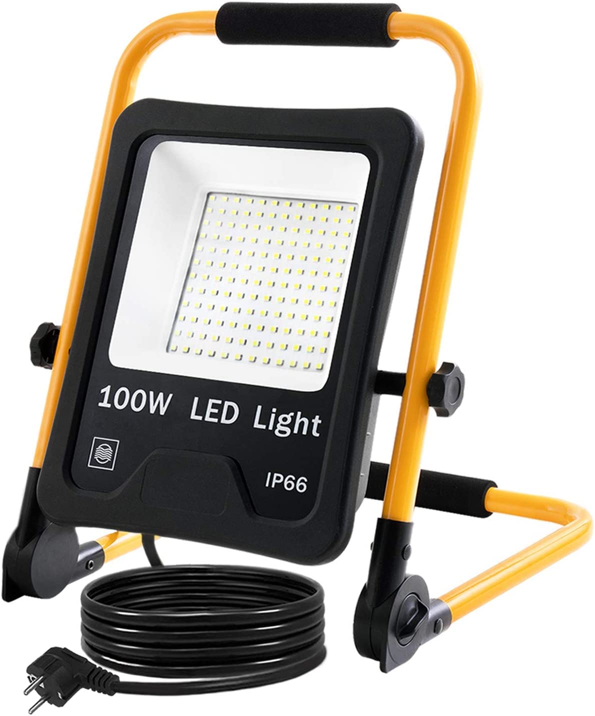 UISEBRT LED Baustrahler 100W Kaltweiß inkl. Standgestell und Netzkabel - LED Fluter Arbeitsscheinwerfer Wasserdicht IP66 für Innen-und Außenbereich - Garage, Garten, Sportplatz, Baustelle