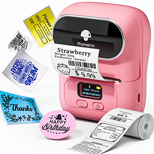 Phomemo M110 Etikettendrucker-Tragbarer Etikettendrucker Bluetooth Thermoetikettenhersteller, Geeignet für Büro, Barcode, Kabel, Schmuck, Kleidung,Kompatibel mit iOS- und Android-Geräten, Pink
