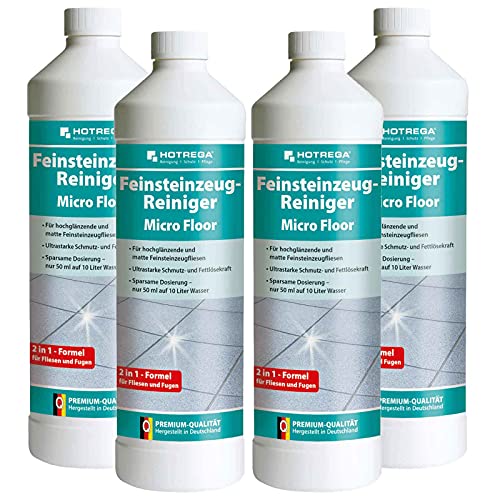 HOTREGA Feinsteinzeug Reiniger Micro Floor 1l - intensive Reinigung und Pflege für Feinsteinzeugfliesen, Mengen:4