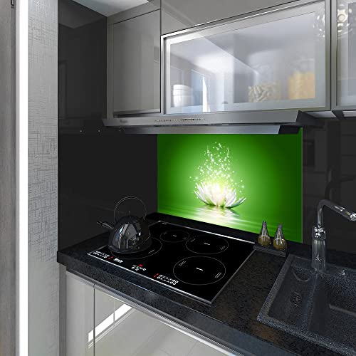 Spritzschutz, Panel Küche, gehärtetes Glas, Lotus auf dem grünen Hintergrund, jede Größe, Va Art Glas (Breite 60 x Höhe 75 cm)