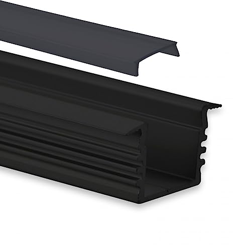 GX-PL3 LED EINBAU-Profil 200 cm, hoch/Flügel, LED Stripes max. 12 mm, schwarz RAL 9005 2m Abdeckung schwarz