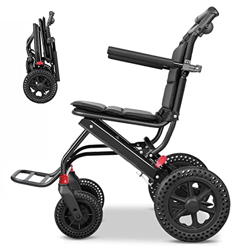 Kleiner Rollstuhl Faltbar Leicht Reiserollstuhl für die Wohnung und Unterwegs, Ultraleicht Rollstühle mit Bremse, Transportrollstuhl, Aluminium