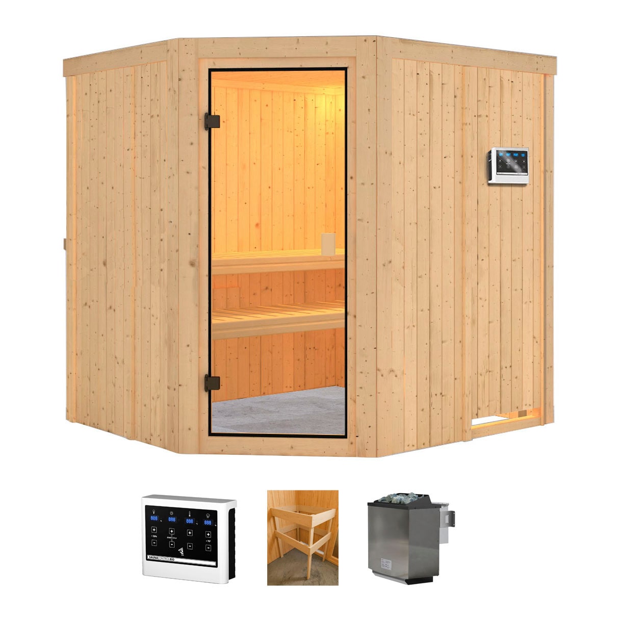welltime Sauna "Jupiter", (Set), 9 kW-Bio-Ofen mit ext. Steuerung