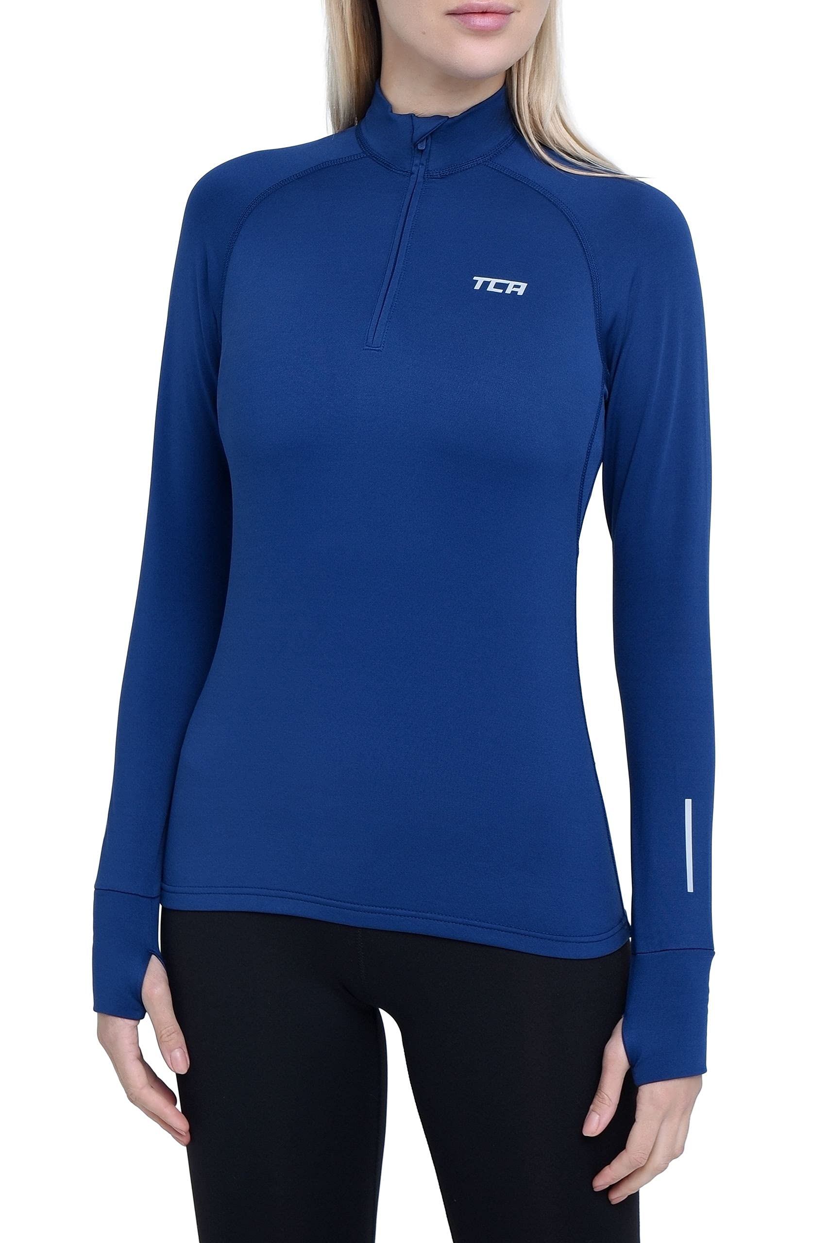 TCA Damen Winter Running Langarm Laufshirt mit Brustreißverschluss - Blau, XL