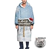 Odot Kapuzenpullover Decke mit Kapuze 3D Weihnachten Hoodie Sweatshirt Tragbare, Plüsch Pullover Weiche Warme Riesen Hoodie Fronttasche Erwachsene (Einheitsgröße (110cm/43in),Schneit)