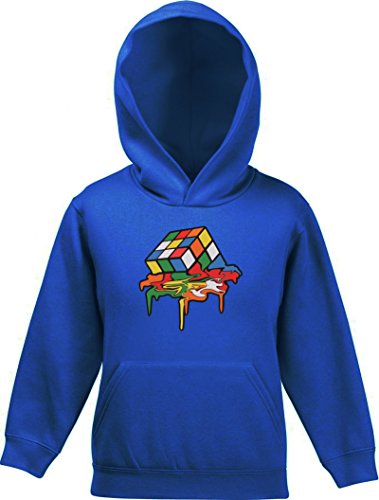 ShirtStreet Zauberwürfel Kinder Kids Kapuzen Hoodie - Pullover mit Magic Cube Melting Motiv, Größe: 140,Royal Blau