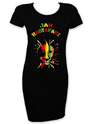 Tribal T-Shirts Damen Jah Rastafari Reggae Kleid, Schwarz , Medium