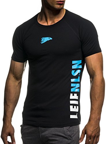 Leif Nelson Gym Herren Fitness T-Shirt Trainingsshirt Training LN06279; Größe S, Schwarz-Blau
