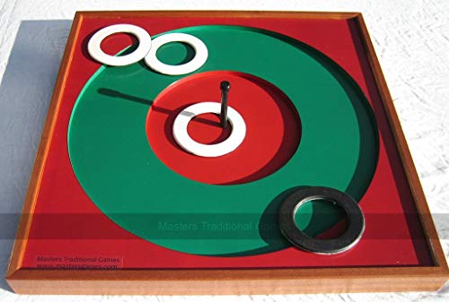 Masters Pub Quoits Game - Quoits Board with 4 Rubber Pub Quoits - Indoor and Outdoor Quoits Game