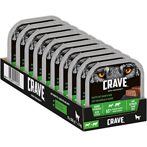 CRAVE Premium Pastete mit Lamm & Rind für Hunde – Getreidefreies Adult Nassfutter mit hohem Proteingehalt – 10 x 300 g