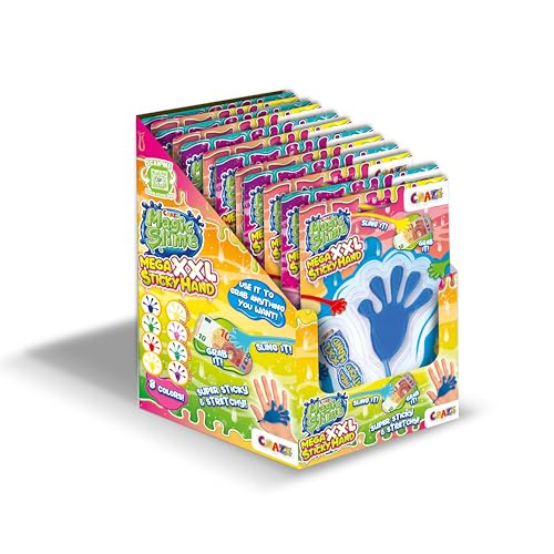 CRAZE Magic Slime, Sticky Hand 12er Pack - Klatschhand für Kinder XXL, 12x Glibber Klebehände in Schleim Kinder mit Groff und Glitzer, Super klebrig und dehnbar