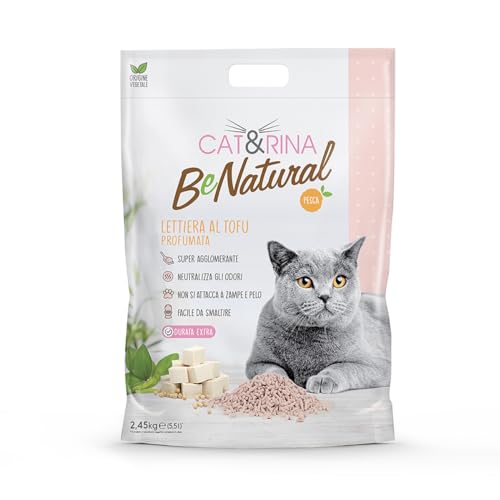 Cat&Rina BeNatural Tofu Katzenstreu 5,5 l, pflanzliche Katzenstreu, bis zu 30 Tage Gebrauch, entsorgt in Bio- oder Toilettensand.