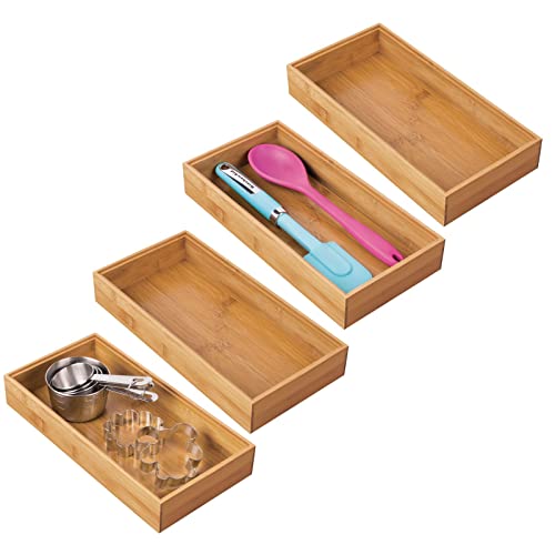 mDesign 4er-Set Aufbewahrungsbox für die Küche – extragroße Schubladenbox aus Holz – stapelbarer Schubladen Organizer für Besteck und Küchenutensilien – naturfarben