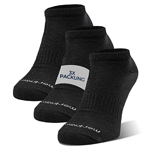 GIESSWEIN Merino Wool Sneaker Socks - 3 Paar Merino Socken, Damen & Herren Sportsocken aus Merinowolle, 3er Pack Unisex Kurzsocken, Freizeitsocken knöchelhoch