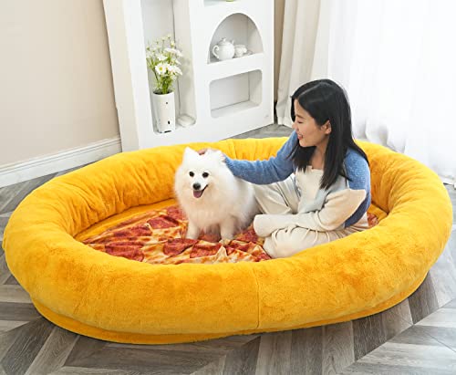 Riesiges Hundebett für Menschen mit passender Decke, 75x55 XXXXXXL Hundebett für Sie und Ihr Haustier, Gigantisches Futon mit Schaumstofffüllung und abnehmbarer Abdeckung, Gelb
