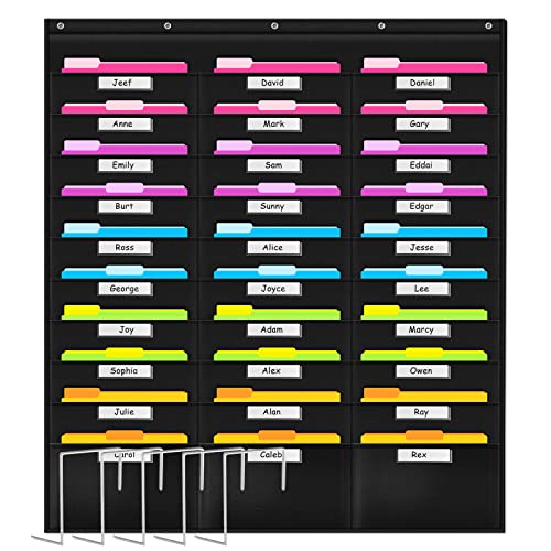 Godery Organisation Center Pocket Chart, 30 hängende Datei Ordner Pocket Chart Cascading Organizer & 5 Kleiderbügel Haken, ideal für Klassenzimmer, Schule, Büro oder Heimgebrauch
