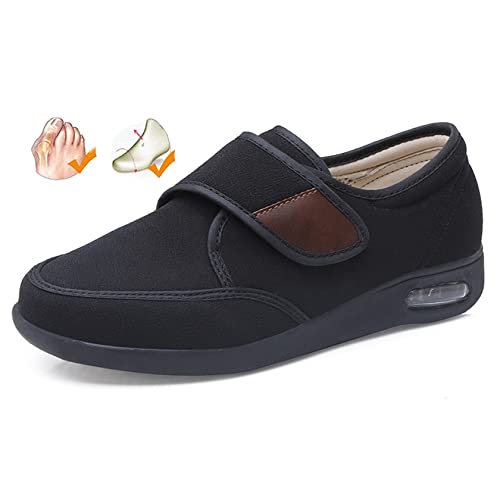 YMPFDGPW Diabetiker-Schuhe für ältere Menschen für geschwollene Füße, leichte Wanderschuhe mit verstellbarem Verschluss, einfaches An- und Ausziehen, Schwarz, 43EU (Schwarz 45EU)