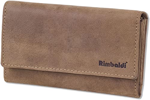Rimbaldi® Große Luxus-Damengeldbörse mit viel Platz und NFC/RFID-Blocker Schutz aus weichem, naturbelassenem Büffelleder in Dunkelbraun/Taupe