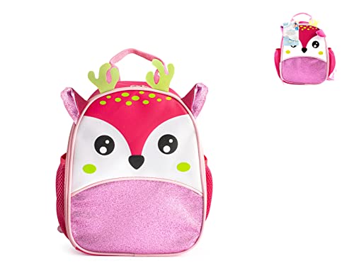 LULABI - Baby-Rucksack mit verstellbaren Trägern, Hirsch-Design, Kinder-Tier-Rucksack, für Kinder, ideal für Kindergarten, Schule und Reisen. Abmessungen 23 x 9 x 29 cm - Pink